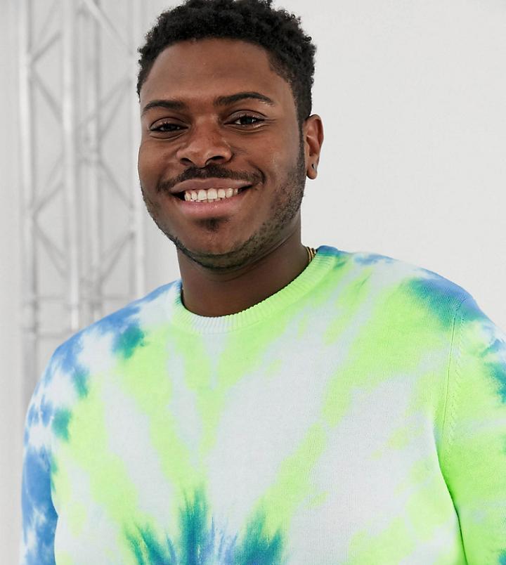 Asos Design Plus Knitted Tie Dye T-shirt In Blue