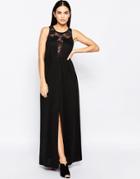 Club L Maxi Dress With Lace Plunge Neckline - Black