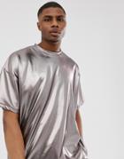 Asos Design Oversized T-shirt In Gunmetal Metallic - Silver