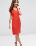 Asos Ruffle Lace Pencil Dress - Red