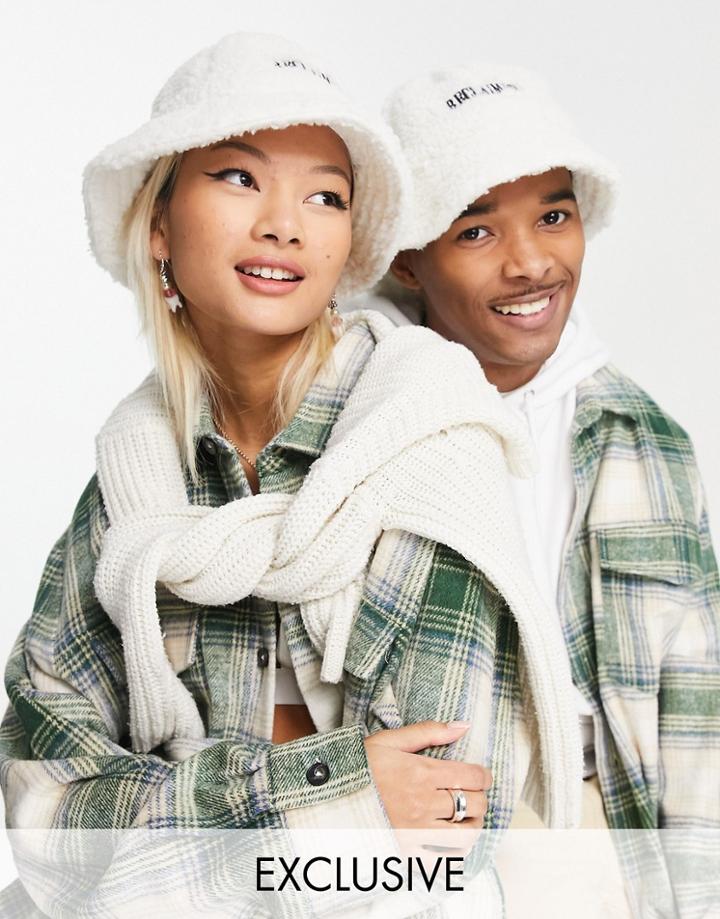 Reclaimed Vintage Inspired Unisex Logo Bucket Hat In Cream Borg-white