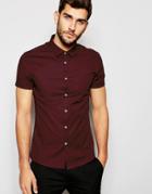 Asos Skinny Oxford Shirt In Burgundy With Short Sleeves - Red