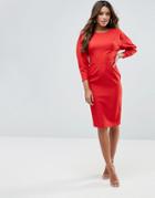 Asos 80s Clean Dome Sleeve Midi Pencil Dress - Red