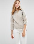People Tree Textured Hand Knit Crew Neck Boyfriend Sweater - Gray