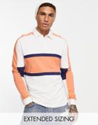 Asos Design Relaxed Polo T-shirt In Orange & Blue Color Block-multi