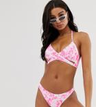 New Look Wrap Tie Dye Bikini Top In Pink