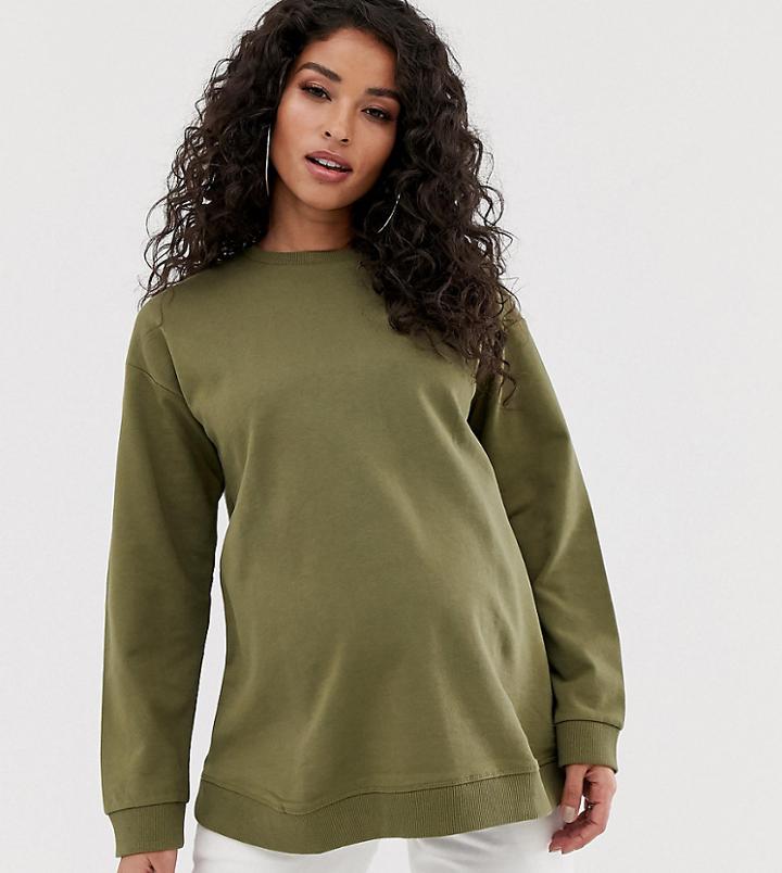 Asos Design Maternity Ultimate Sweatshirt In Khaki - Green