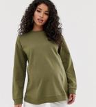 Asos Design Maternity Ultimate Sweatshirt In Khaki - Green