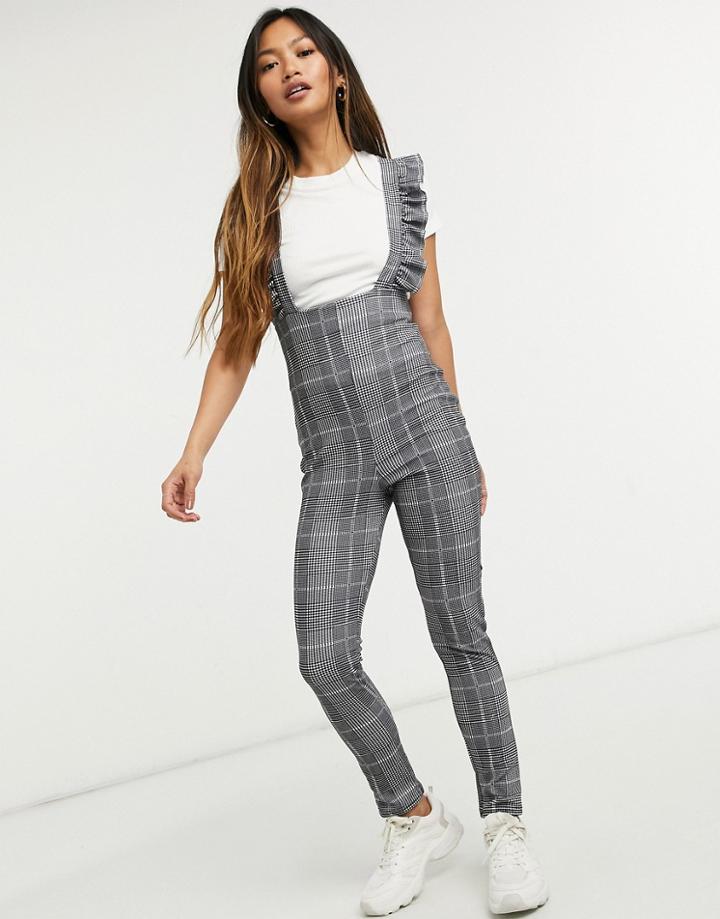 Asos Design Strappy Slim Overall Unitard In Mono Check-multi