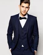 Selected Tuxedo Jacket With Jacquard In Skinny Fit - Navy