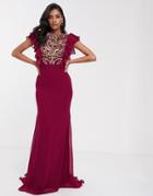 Virgos Lounge Maxi Dress With Ruffle Detail In Deep Pink