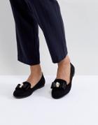 Miss Kg Flat Pearl Trim Slipper Loafer - Black