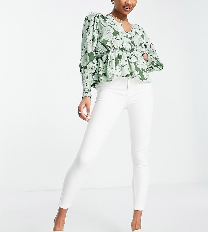 River Island Petite Mid Rise Skinny Jeans In White