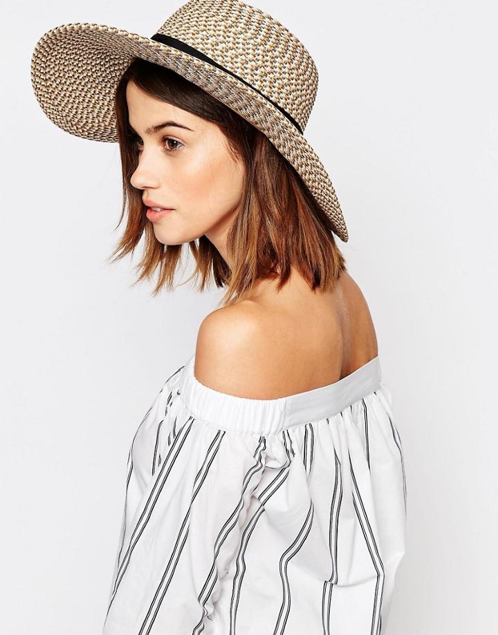 Warehouse Textured Floppy Straw Hat - Cream