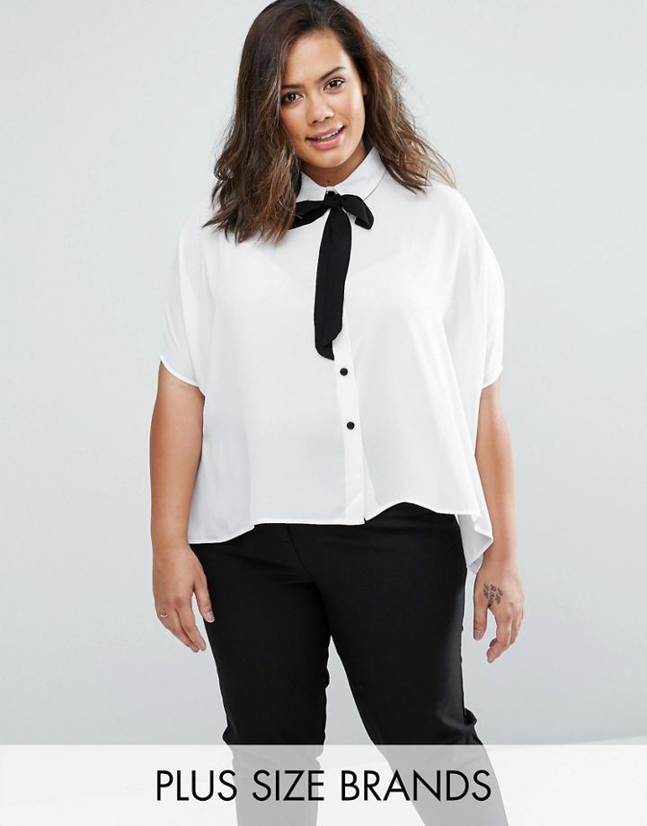 Elvi Plus Top With Contrast Tie Detail - White