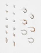 River Island Pack Of 9 Baguette Crystal Rose Gold And Silver Earrings-multi
