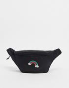 Asos Design Cross-body Fanny Pack In Black With Rainbow Embroidery