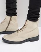 Walk London Stratford Suede Lace Up Boots - Beige