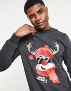 Jack & Jones Originals Christmas Sweatshirt With Reindeer Print In Black-navy