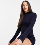 Asos Design Tall Knit Ribbed Mini Dress With Slit Detail In Navy