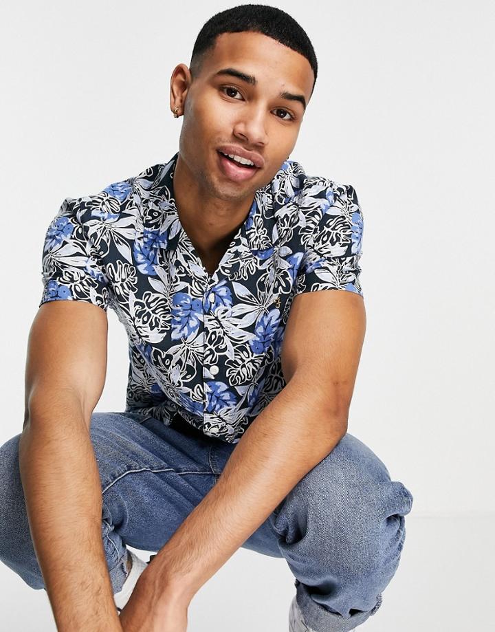 Farah Short Sleeve Printed Shirt In Blue