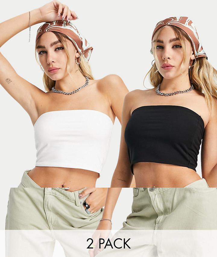 Weekday Addily Cotton 2 Pack Tube Top In Black And White-multi