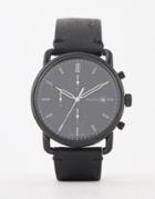 Fossil Fs5504 Commutor Chronograph Leather Watch 42mm - Black