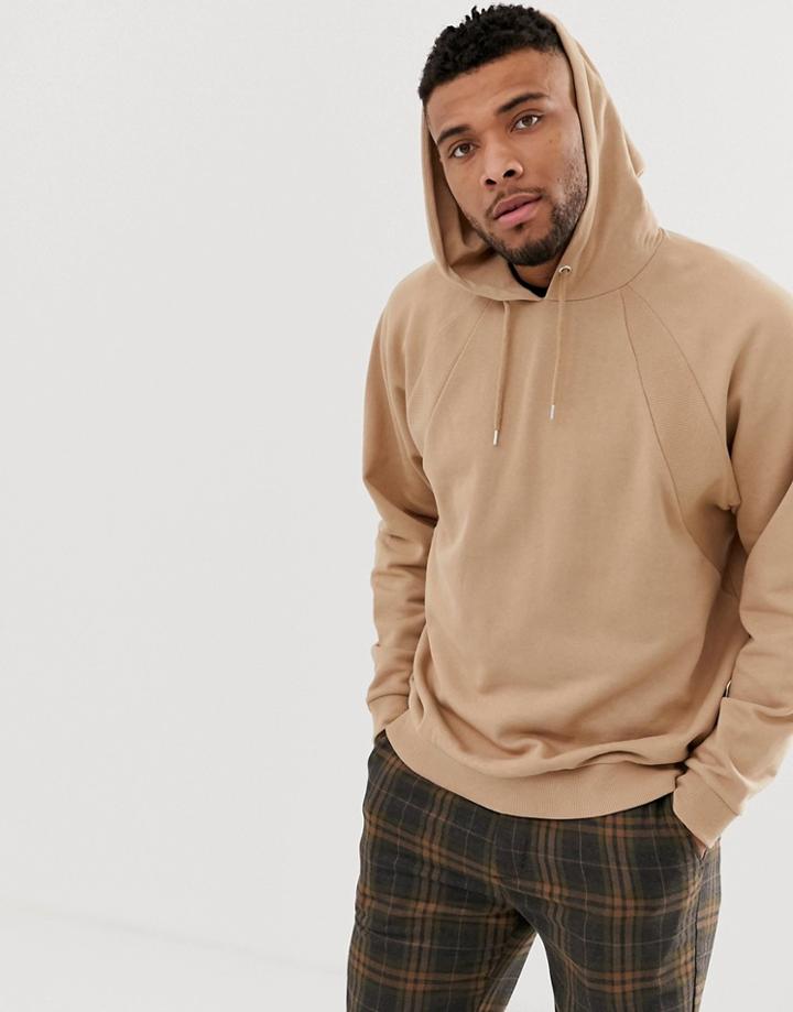 Asos Design Oversized Hoodie With Rib Detail In Beige - Beige