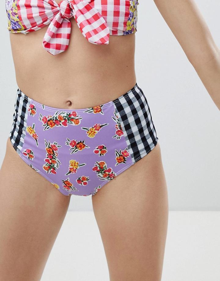 Jaded London Mixed Print High Waisted Bikini Bottom - Multi