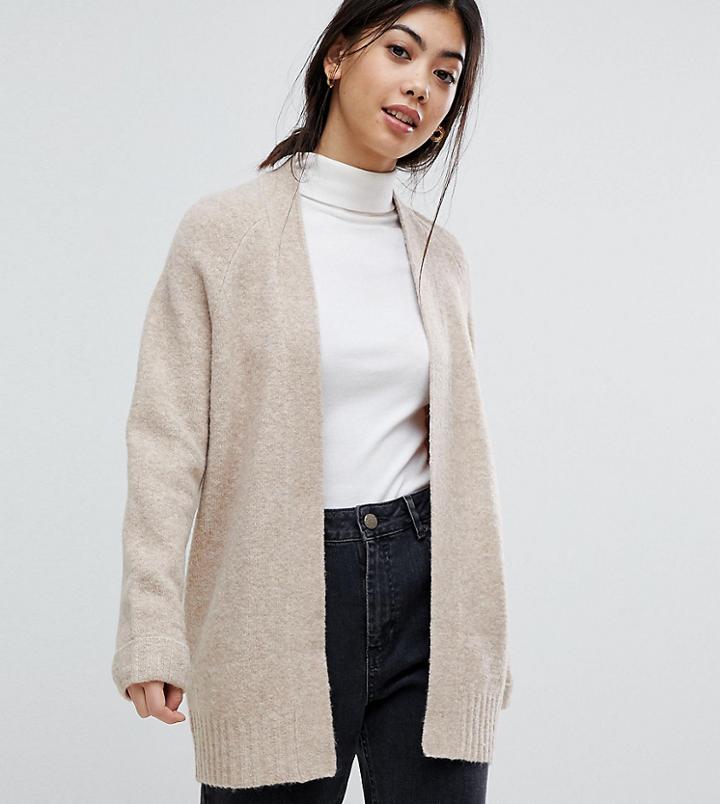 Asos Petite Chunky Knit Cardigan In Wool Mix - Beige