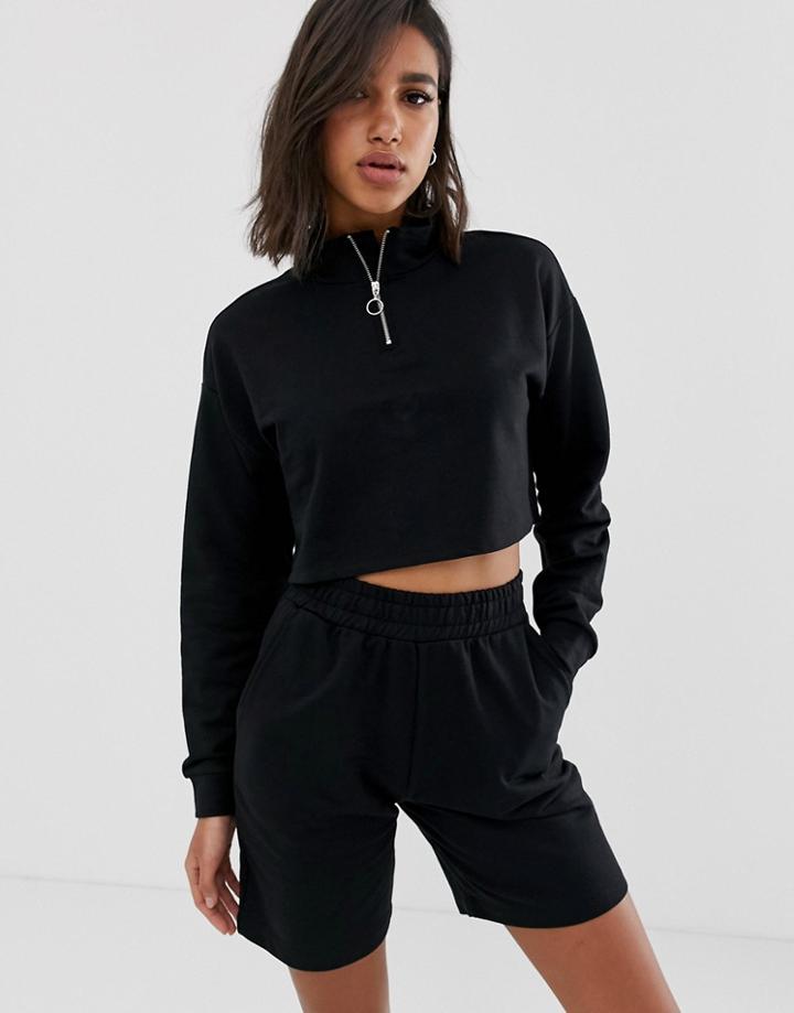 Asos Design Short & Zip Up Sweat Set-black
