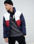 Nicce Puffer Jacket In Navy With Contrasting Panels - Navy