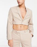 Asos Design Slim Extreme Cropped Suit Jacket In Brown