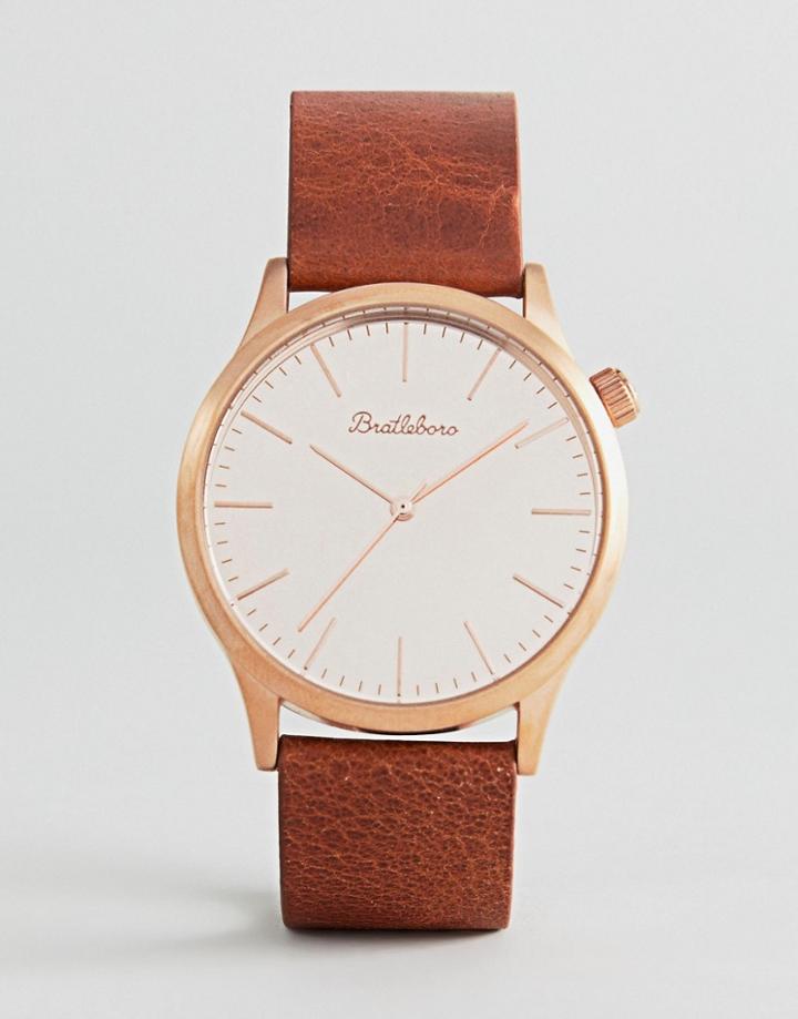 Bratleboro Tayrona Rose Gold Mirrored Leather Watch In Brown 38mm - Brown