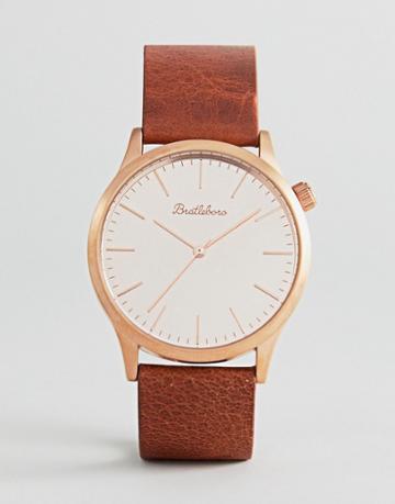 Bratleboro Tayrona Rose Gold Mirrored Leather Watch In Brown 38mm - Brown