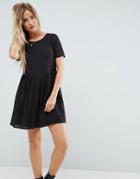 Asos Casual Mini Smock Dress In Grid Texture - Black