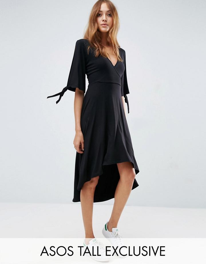 Asos Tall Split Sleeve Wrap Midi Dress - Black