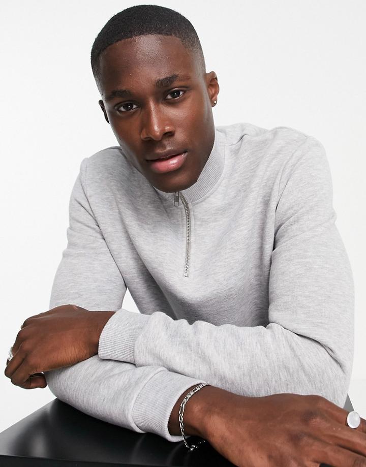 Asos Design Oversized Half Zip Sweatshirt In Grey Marl - Grey