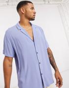 Asos Design Relaxed Fit Viscose Shirt With Low Revere Collar In Lilac-purple