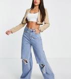 Missguided Tall Recycled Knee Rip Wide Leg Jean In Blue-blues