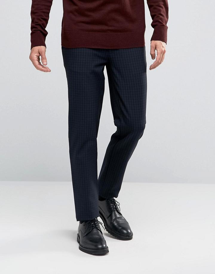 Asos Skinny Smart Pants In Navy Check - Navy