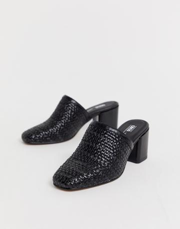 Asos Design Sancho Woven Heeled Mules In Black - Black