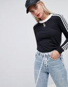 Adidas Originals Three Stripe Long Sleeve T-shirt In Black - Black