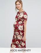Asos Maternity Bodycon Dress With Floral Print In Scuba - Multi