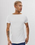 Asos Design Relaxed Short Sleeve T-shirt With Boat Neck In White - White