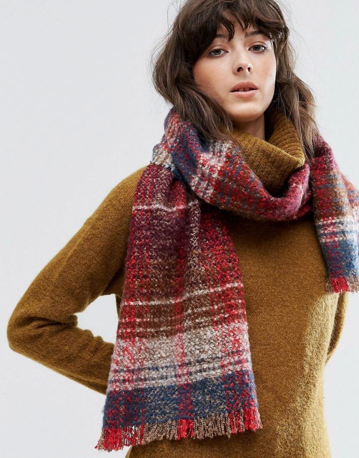 Pieces Checked Blue And Red Scarf - Multi