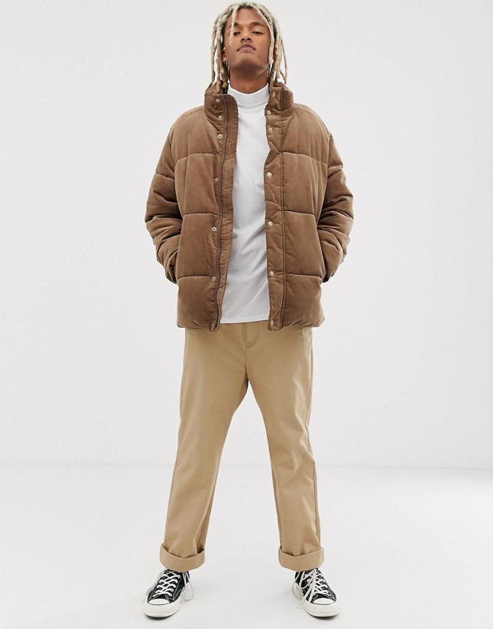 Pull & Bear Cord Puffer Jacket In Beige - Beige