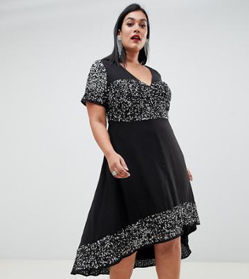Lovedrobe Lux Embellished Hanky Hem Dress - Black