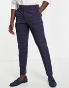 French Connection Slim Fit Marine Check Suit Pants-navy