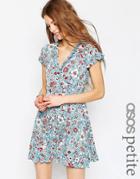 Asos Petite Tea Dress With Ruffles In Vintage Floral Print - Multi